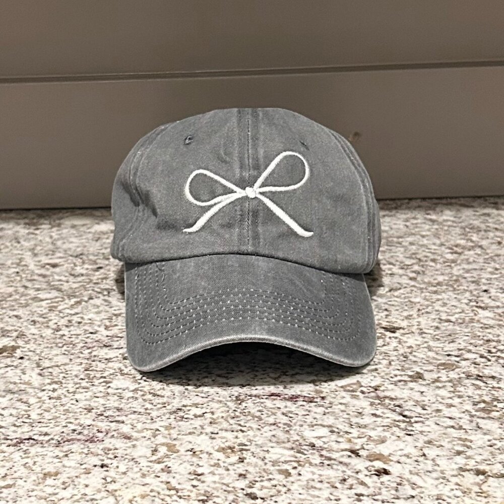 Gray Baseball Hat with Bow Detail
